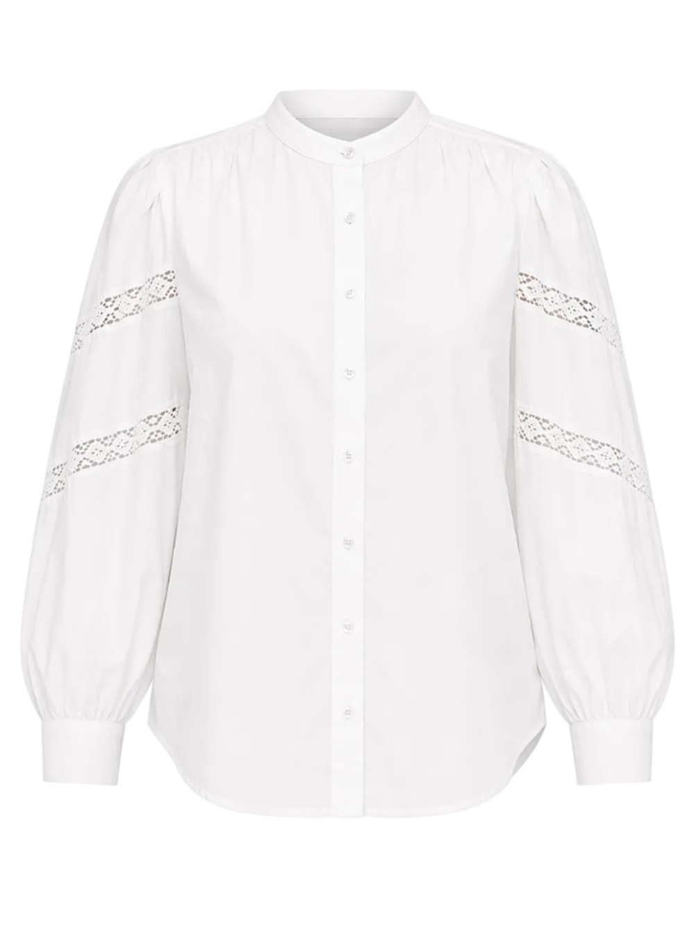 Lane Bryant White Lace-Inset Button Down Blouse
